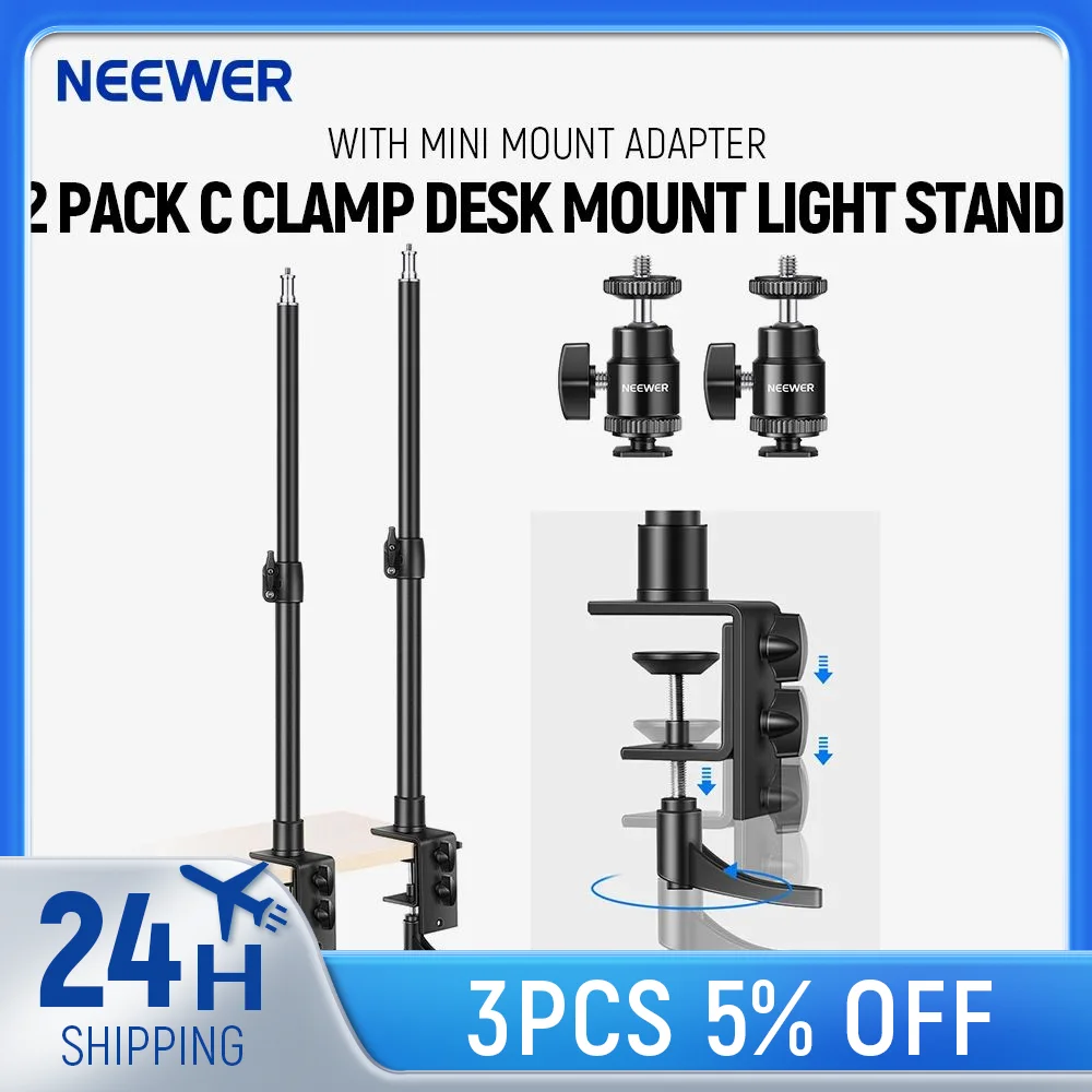 2 Pack NEEWER Desk Mount C Clamp Stands Desktop Clip Stand with 1/4