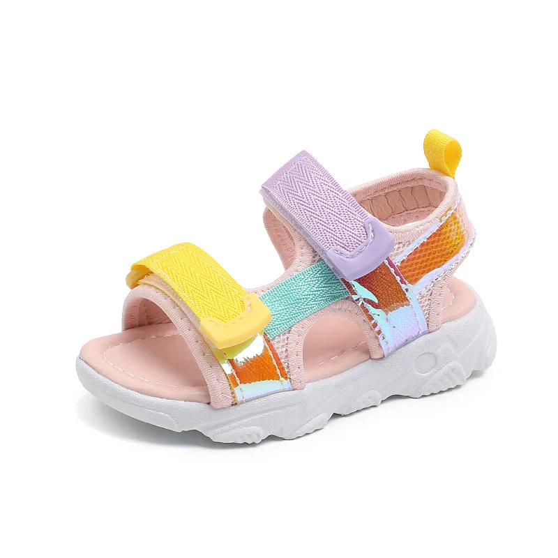 2023 Summer Children Sandals Cute Multicolor Baby Beach Shoes Kids Casual Open Toe Girls Shoes Soft Sole Non-slip Flat Sandals