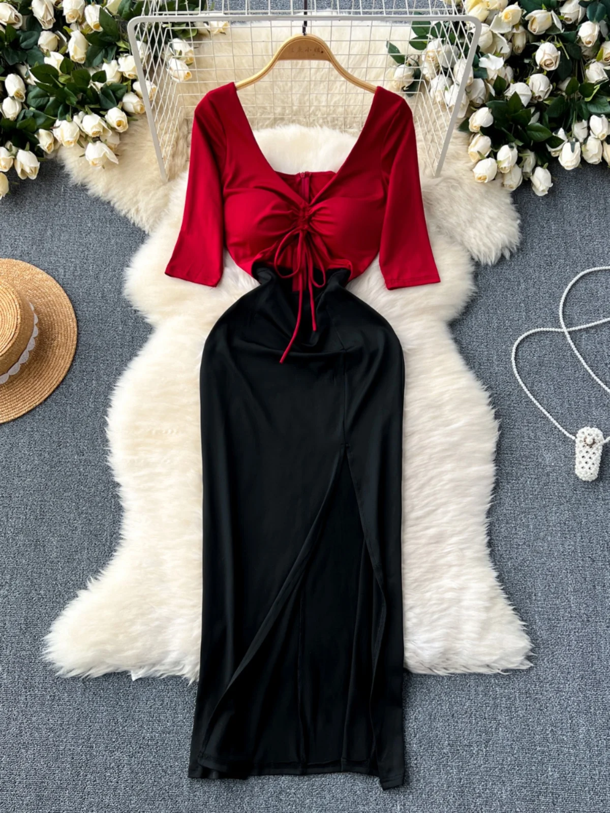 

Сексуальное летнее платье Foamlina с вырезом спереди и коротким рукавом, женское модное платье с цветными вставками, V-образным вырезом, высокой талией и разрезом, длинное женское платье