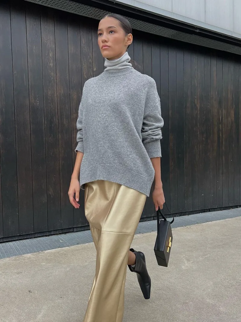 Slit PU Skirts For Women 2025 Spring New Slim Y2K Sheath Skirt Femme Street Solid Casual Fashion Elegant Skirts Womens
