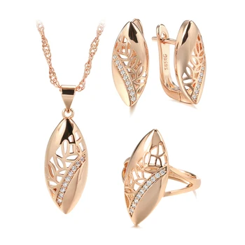 2022 New Trendy Ethnic Bride Wedding Jewelry Sets 585 Rose Gold With Natural Zircon Necklace Earring Ring Luxury Women Jewelry 1