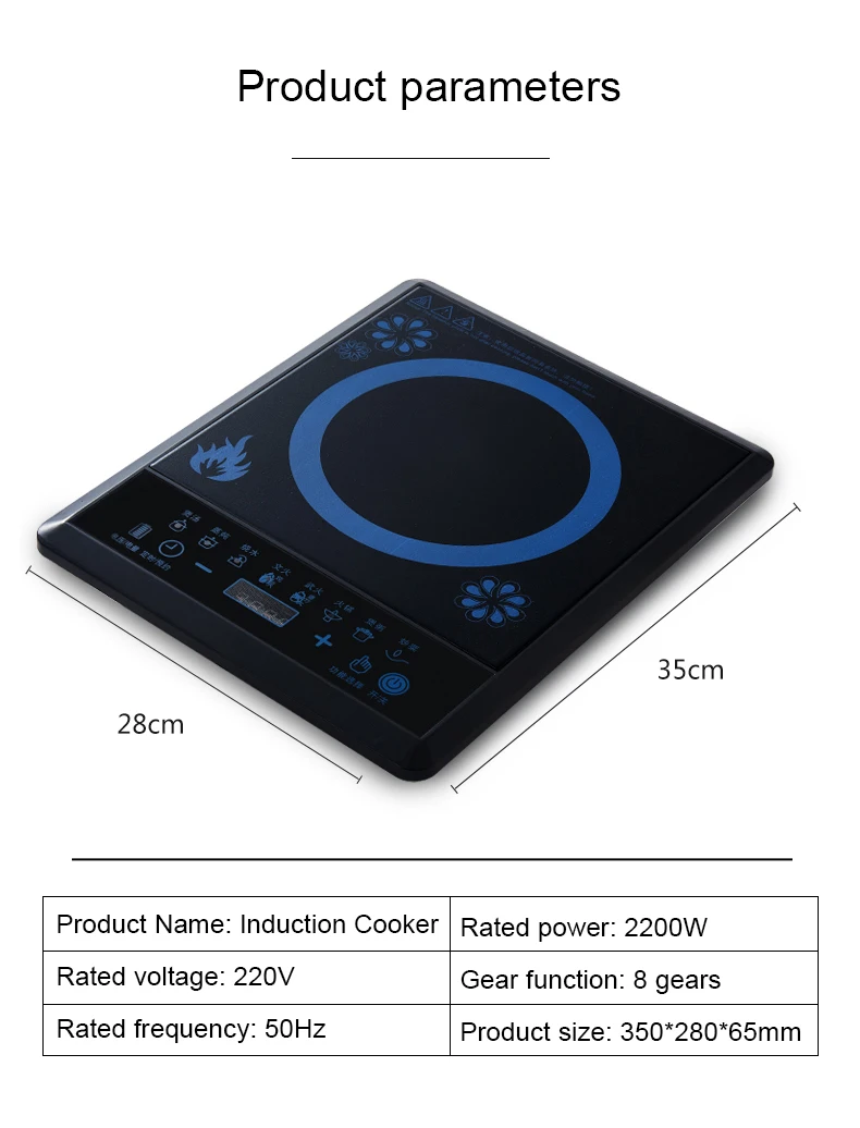 DMWD Electric Magnetic Induction Cooker 2200W Cooking Hot Pot Waterproof Panel Small Hot Pot Stove Hotpot Oven Cooktop 220V