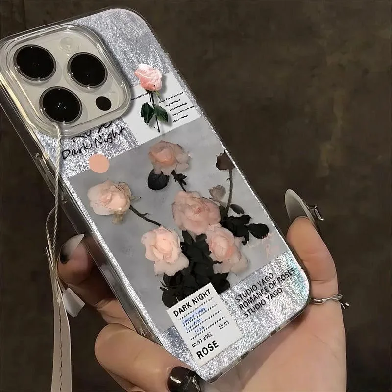 Chic White Rose Flower Dazzle Lustre Lining Hard Phone Case