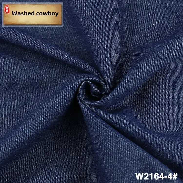 Washed Pure Cotton Denim Fabric 16*16 Plain Weave No Stretch Blue Shirt Material Thin Cowhide for Clothing Accessories