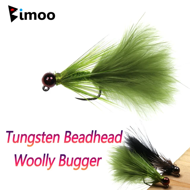 Bimoo 8pcs 12# Tungsten Beadhead Woolly Bugger Barbless Jig Nymph Hook  Streamer Fly Fast Sinking Trout