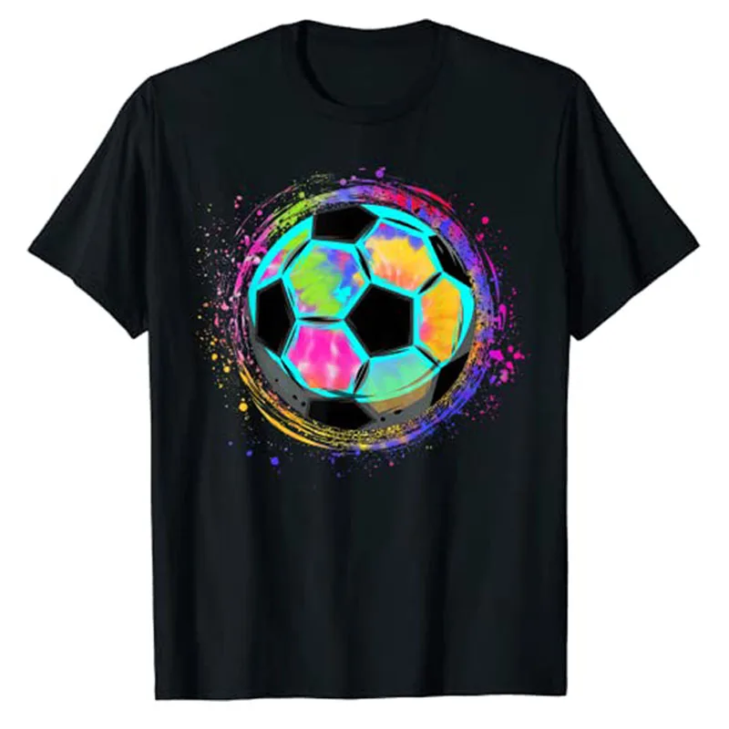 

Tie Dye Soccer Ball for All Soccer Lovers Men Women and Kids T-Shirt Football Lover Graphic Tee Tops Basics Streetwear Clothing