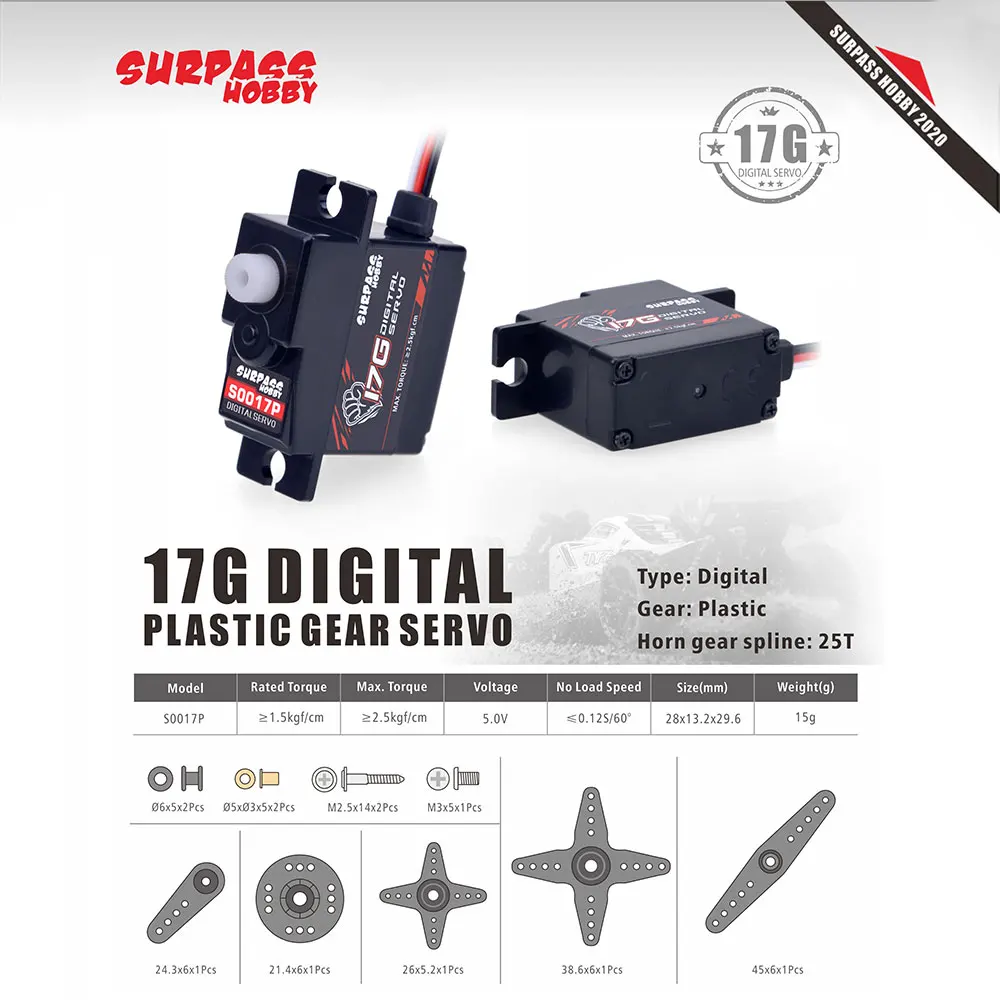 

Сервопривод 17g mini servo SURPASS Hobby S0017P 17g пластиковая Шестерня 2,6 кг сервопривод для радиоуправляемого самолета Робота автомобиля лодки воздуховода самолета