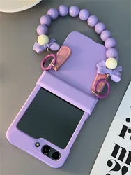 Elegant Korean Purple White Bow Bracelet Phone Case - Shockproof Cover for Z Flip 8 (C)