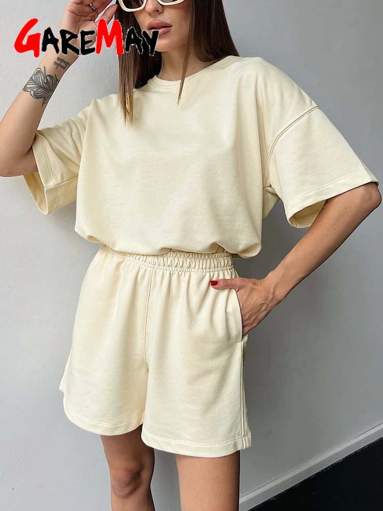 WomensSummerSuitwithShortsCottonSideSplitOversizedTwopiece