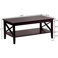 Coffee Table with Thicker Legs, Espresso Wood Coffee Table with Storage for Living Room 40 Inches 2