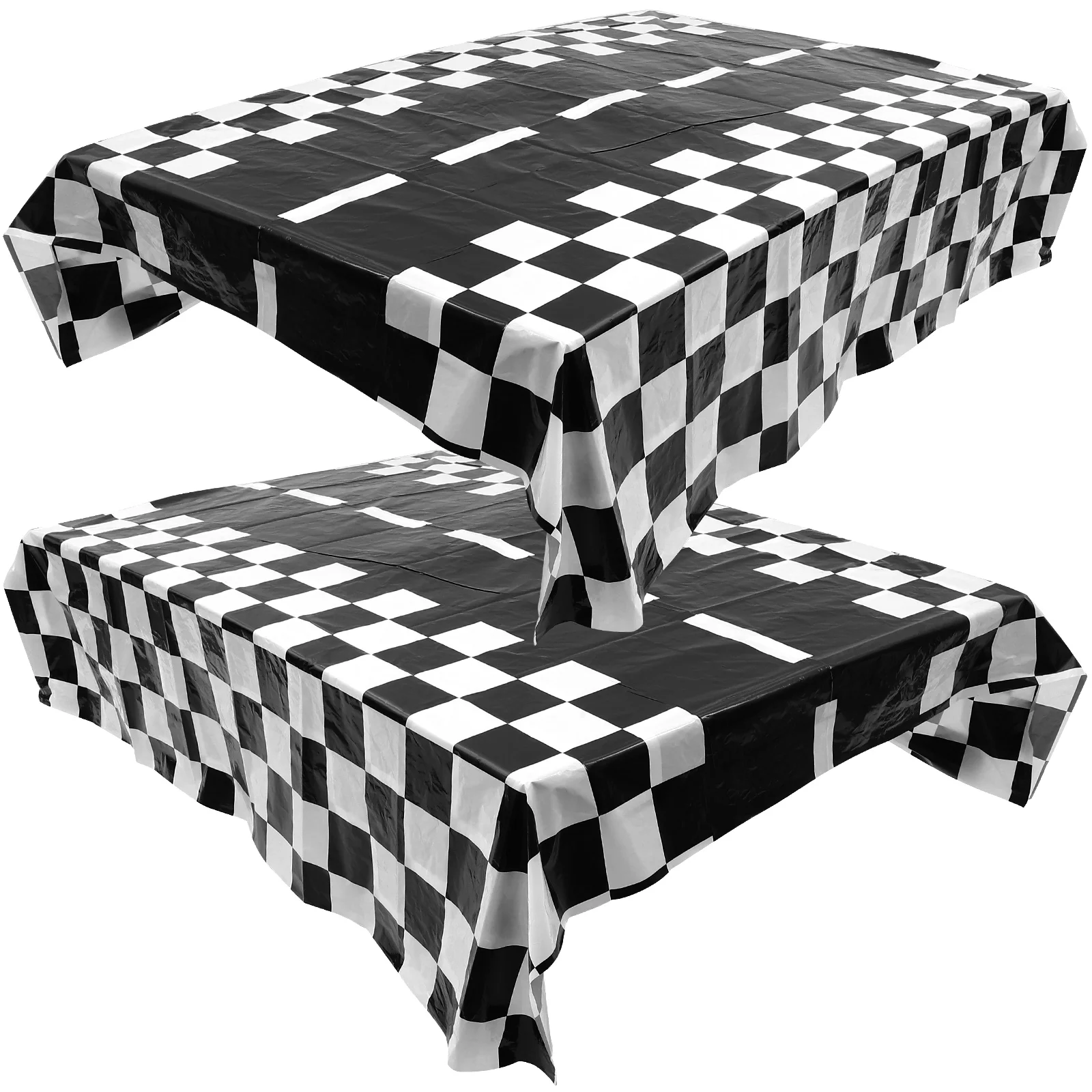 

2pcs Dinging Table Covers Disposable Black White Checkered Tablecloth Decor