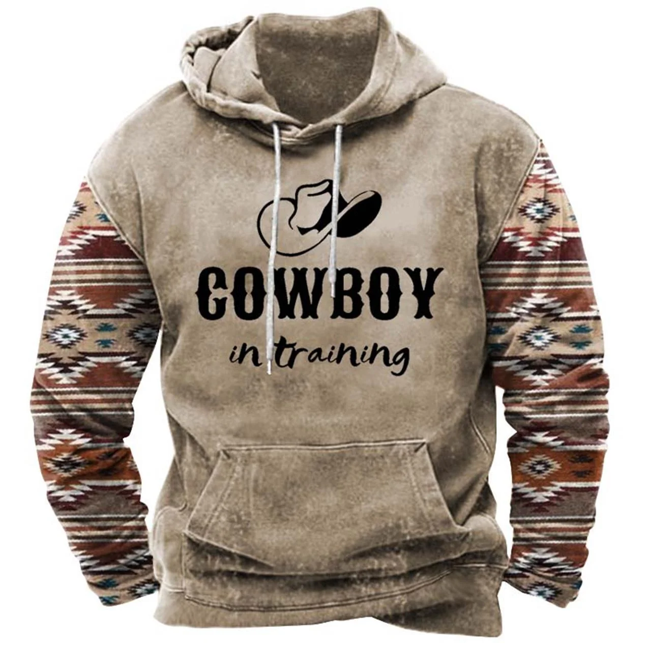 Autumn Vintage Hoodie For Men Cowboy Print Long Sleeve Oversized Sweatshirt  Casual Street Men's Clothing Classic Style Pullover