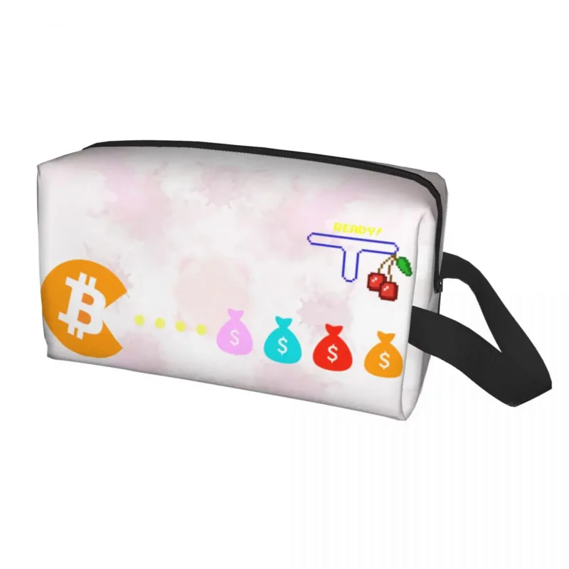 

Bitcoin Eats Dollar Makeup Bag for Women Travel Cosmetic Organizer Kawaii Cryptocurrency Wallet Storage Toiletry Bags