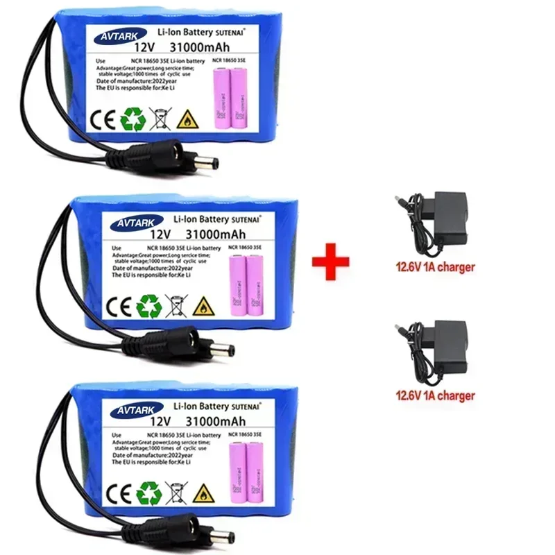 

New Upgrade Portable Rechargeable Battery 12V 31000mah 18650 Lithium Battery Pack Capacity DC 12.6V 31Ah Monitor with Charger