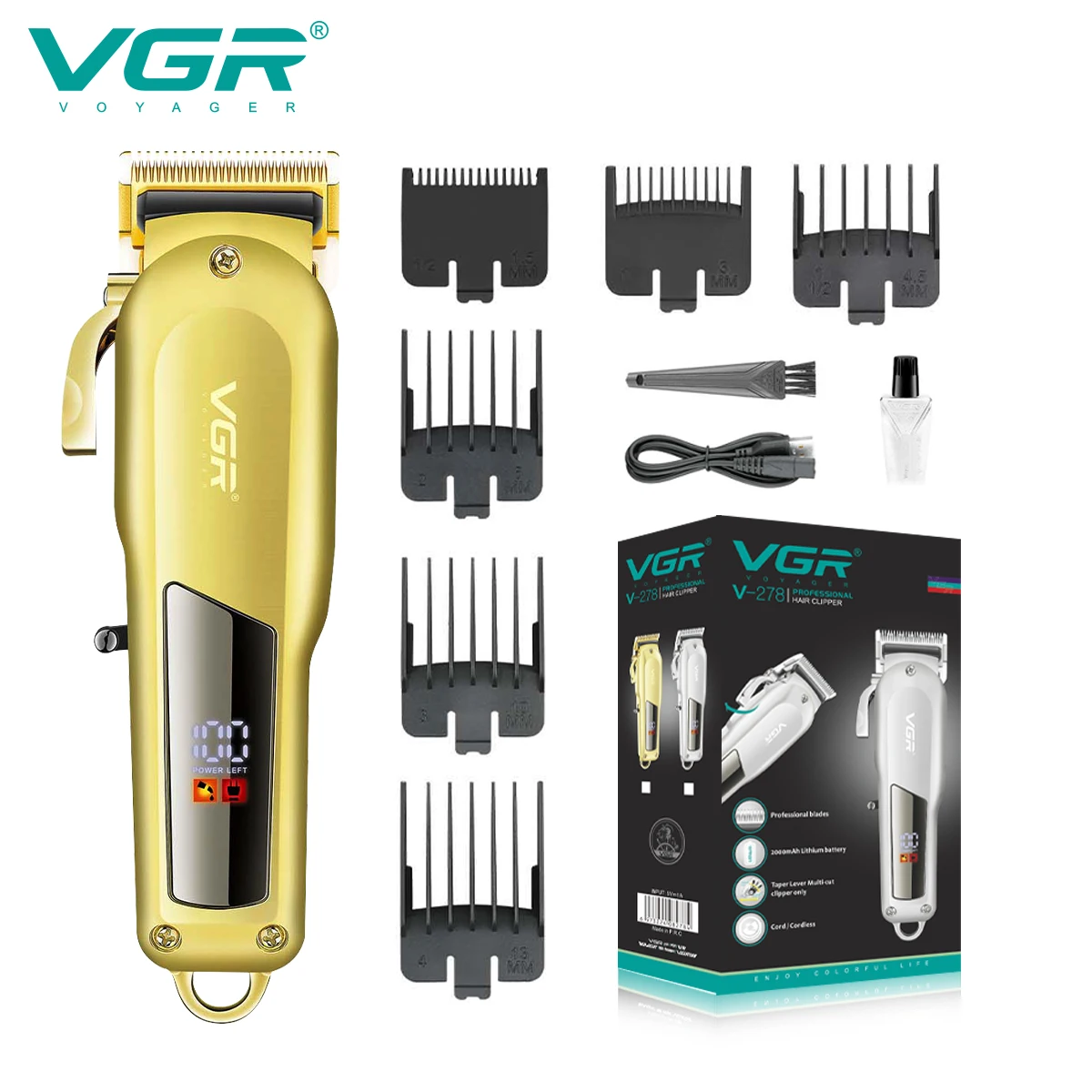 VGR 전문 헤어 트리머, 조절식 이발 기계, 무선 클리퍼, 충전식 이발 트리머..