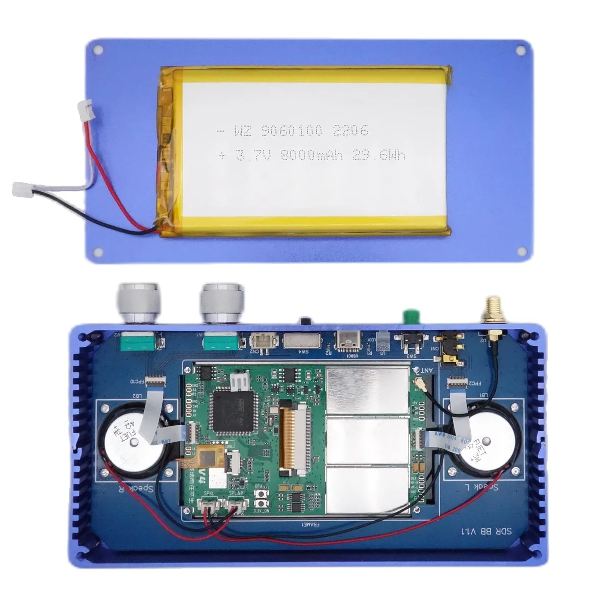 ֽ 1.10D 50KHz-2GHz V4 Malahite-SDR ű AM SSB NFM WFM DSP  ű, 3.5 LCD + 8000mAh ͸