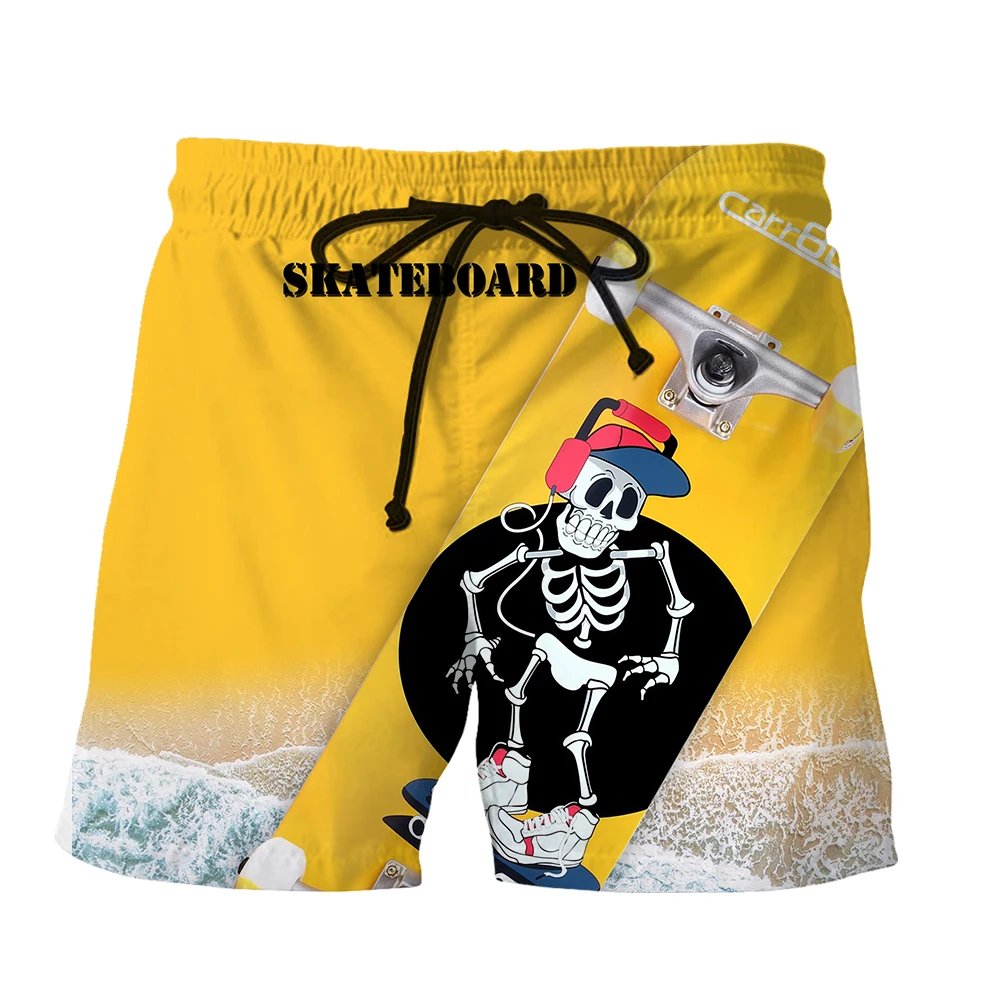 SONSPEE Summer Cool Skull Skateboard Print Men Shorts Fashion Casual Hip Hop Personality Sports Scanties Seaside Surf Swimwear