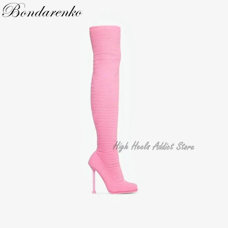 Pointed Toe Light Pink Sock Boots Women's Warm Knit Pointed Toe