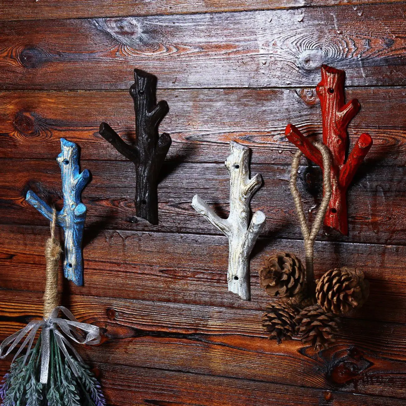 American retro tree branch decoration wall mounted coat and hat rack entrance wall decoration wall cast iron hook 4