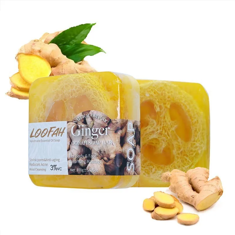Savon Loofah au gingembre, 100g, glycérine, ingrédients naturels à base de plantes, fonction de blanchiment, lavage du visage, utilisation du corps