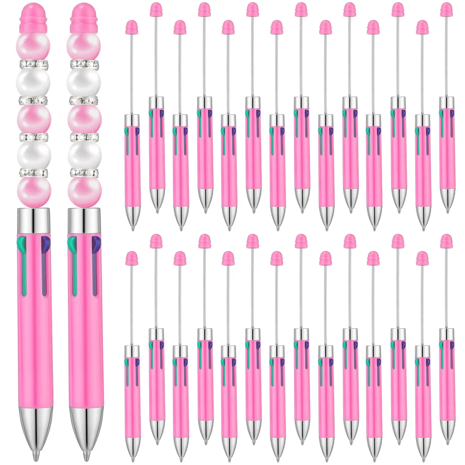 

30Pcs Macaron pink Four Color Refills Beaded Pen DIY Creative Beadable Ball Pen Valentine Teacher Wedding Gift