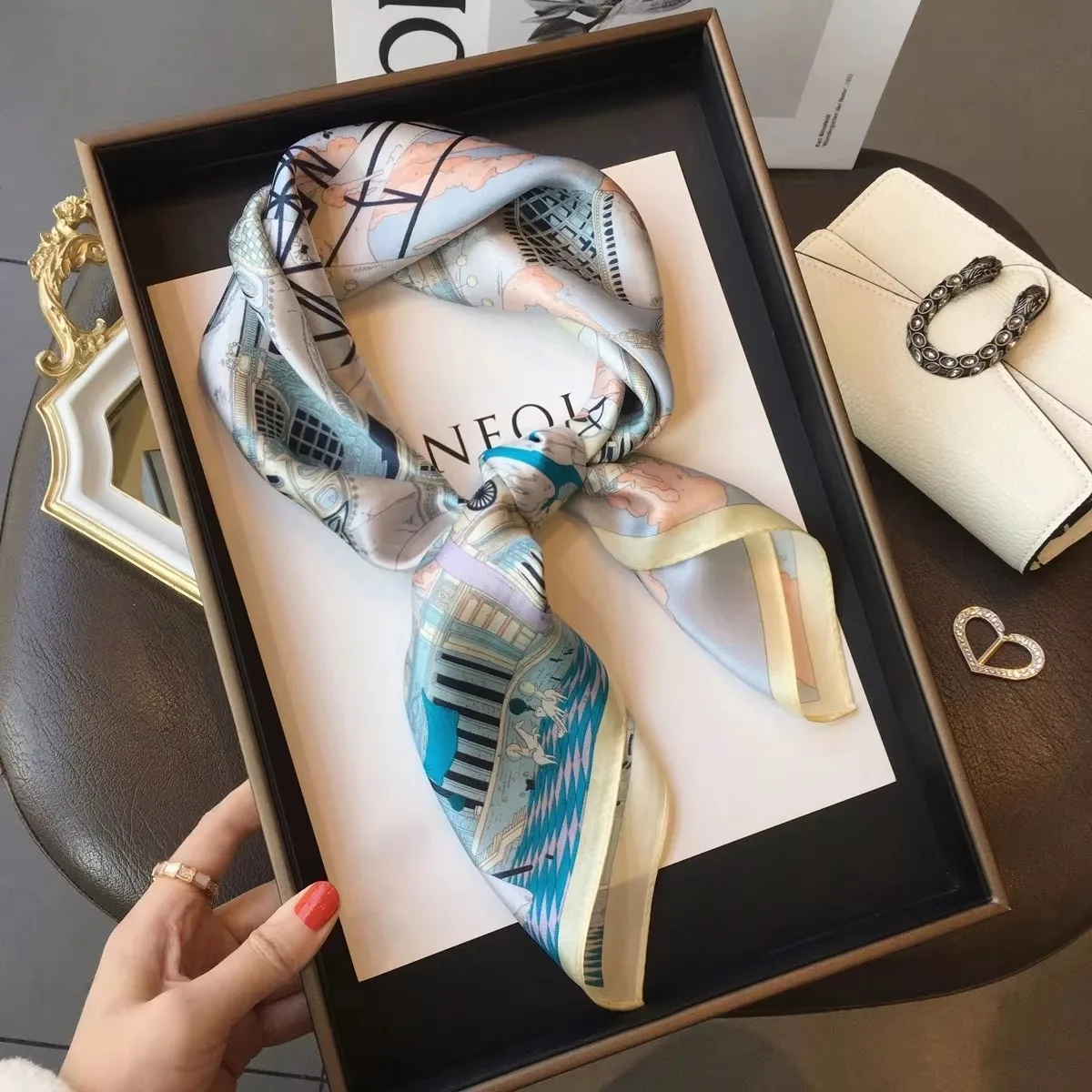 100% Natural Silk Square Scarf Women Hairband Neckerchief Wrap