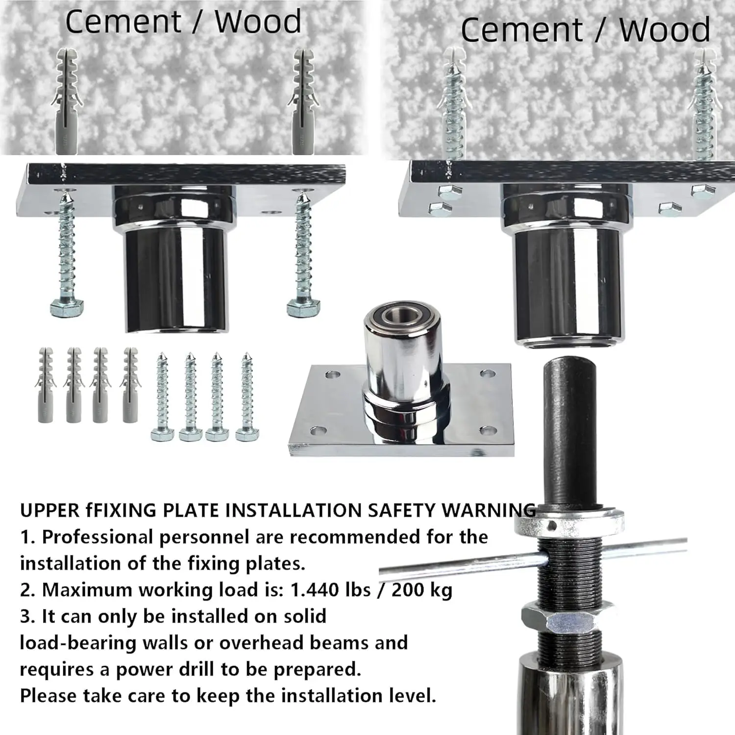 체육관 및 가정용 고정식 폴댄스 기구, 더 안전하고 안정적인 천장 설치 액세서리, 천공된 상단 플레이트가 포함된 폴댄스 키트