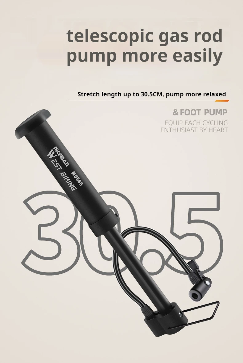 WEST BIKING-MTB Fahrradpumpe, manuelle 80-PSI-Fahrradluftpumpe, Ballonreifenfüller, Schrader-Ventil, Bodenpumpe, Fahrradzubehör – Detail 6