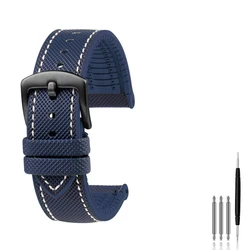 Versatile Unisex Hybrid FKM Fluoro Rubber Watch Strap - Waterproof and Soft - 23mm (Blue white - black)