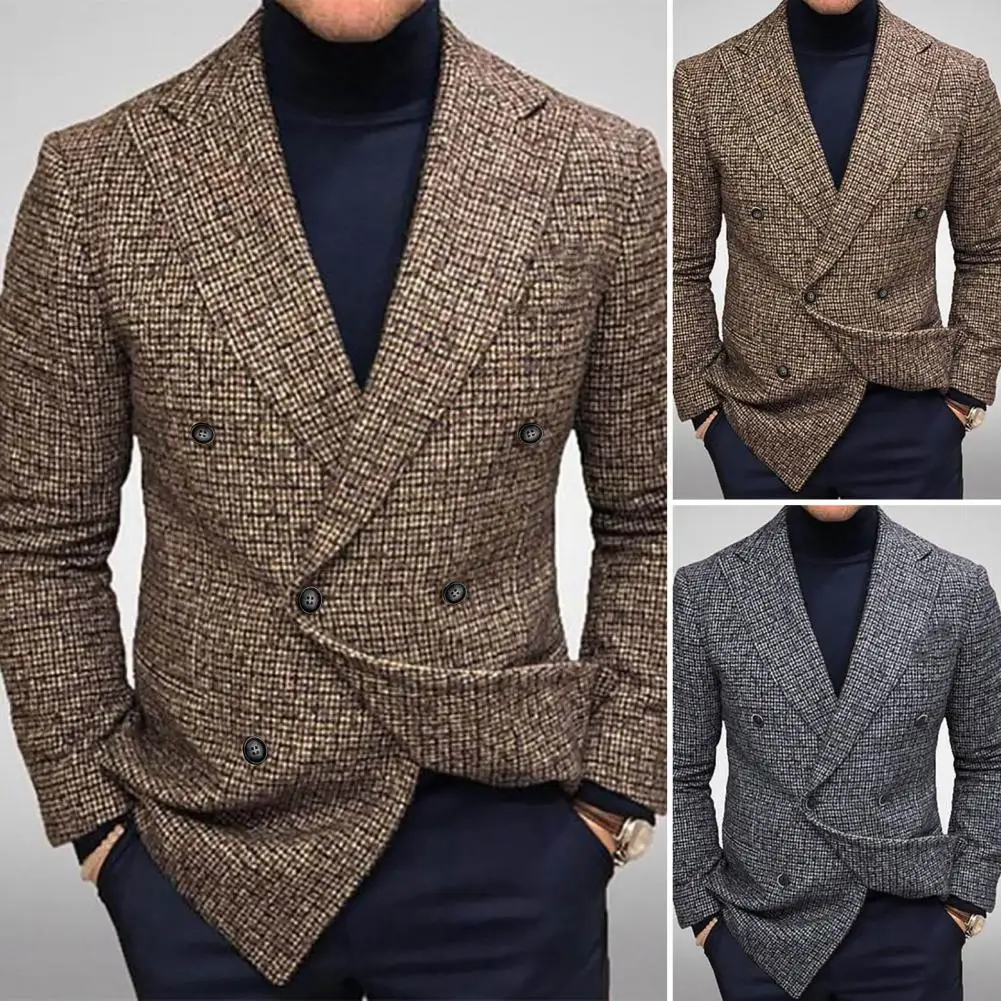 

Trendy Men Casual Blazer Super Soft Thick Buttons Blazer Suit Coat Lapel Temperament Men Blazer for Wedding