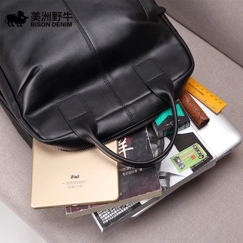 BISON DENIM New Genuine Leather Men Backpack Laptop School Backpack Bag 2024 Fashion Waterproof Travel Bag Casual Book Bag 5
