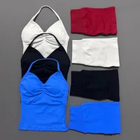 HISTELLO 2 Pieces Sports Set Women Backless Tank Yoga Tops Scrunch Seamless Shorts Sport Gym Set Sportswear Workout Set - Image 2