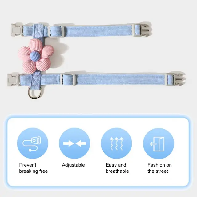 Cat Leash with Breathable Mesh Pet Traction Leash Adjustable Cat Harness Leash Collar Set with Flower for Small for Outdoor 3