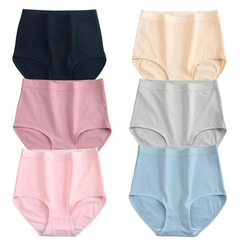 

6Pcs High Waist Body Shaper Underwear Women Cotton Panties Breathable Panty Ladies Briefs Solid Female Lingerie Plus Size M-3XL