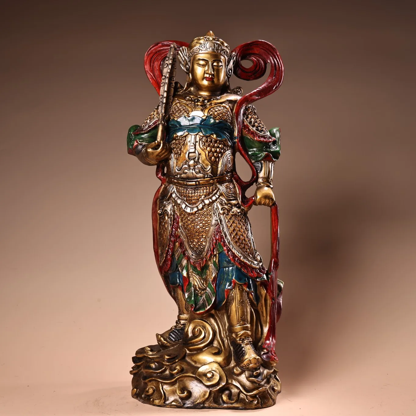 

16"Tibetan Temple Collection Old Bronze Painted Veda Bodhisattva Protector Door God Standing Buddha Worship Hall Town house