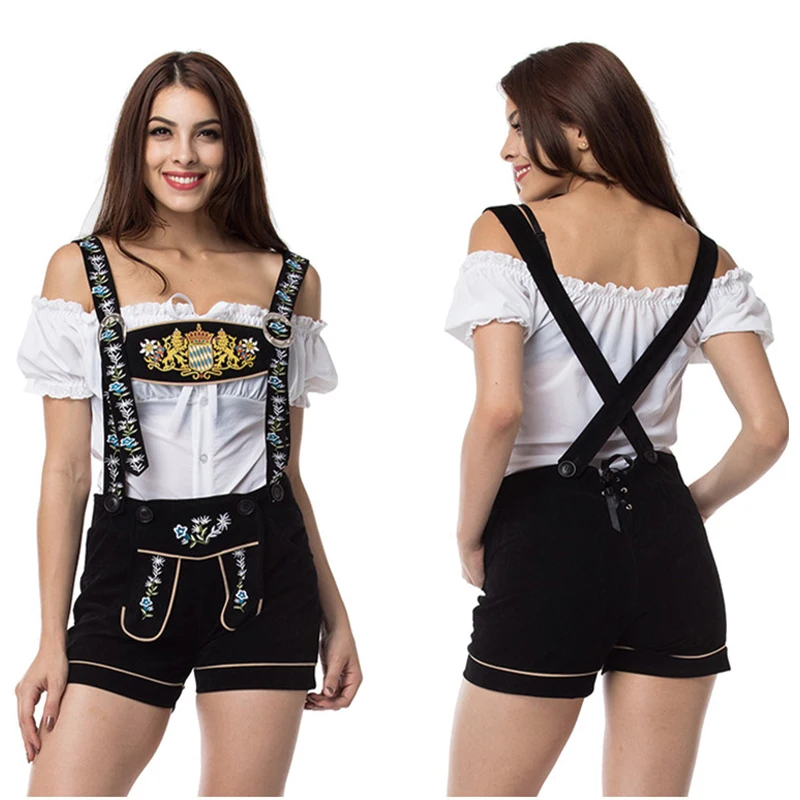 

2Pcs/Set Embroidered Lederhosen Suspenders German Bavarian Nation Traditional Oktoberfest Uniform Cosplay Waitress Party Dress