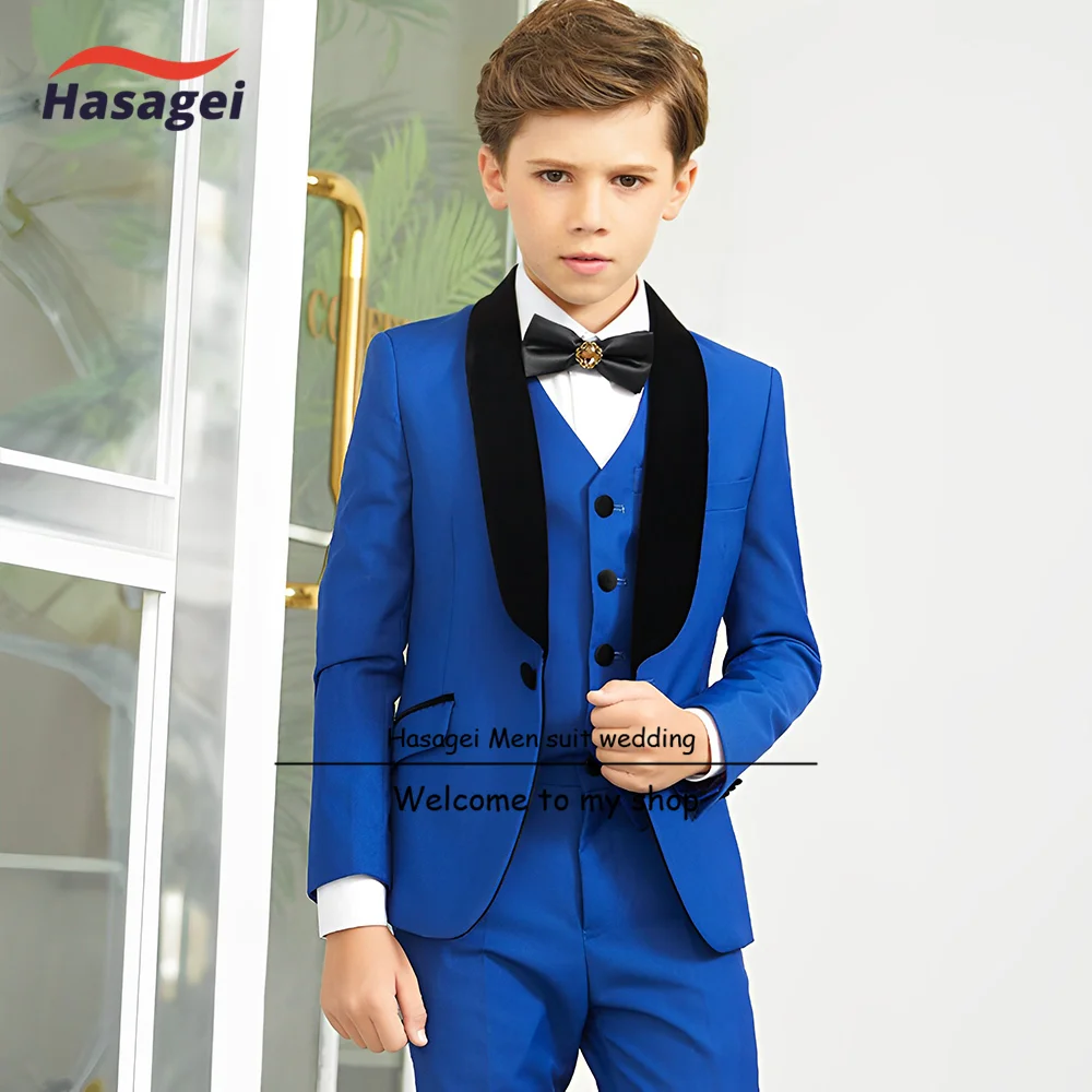 Royal Blue Boys Suit Wedding Tuxedo Jacket Pants Vest Tie 4 Piece Set Formal Kids Clothing 2-16 Years Old
