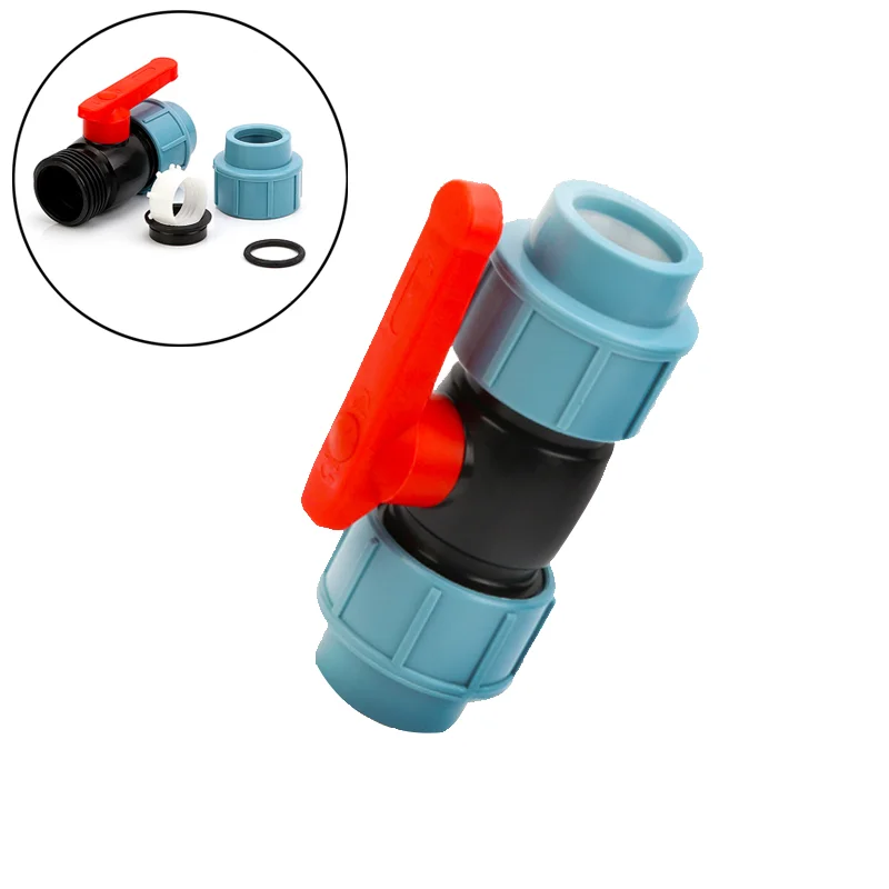 

1PCS 1/2" 3/4" 1" Equal Diameter Plastic PE Water Pipe Ball Valve Faucet Switch Bidirectional Connector Tank Adapter