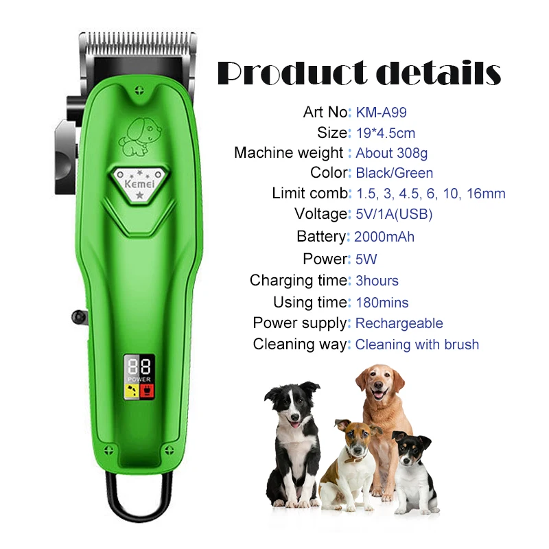 Kemei A99 Animal Hair clipper Rechargeable Professional Dog Hair Trimmer For Cat Grooming Machine Remover For Pet