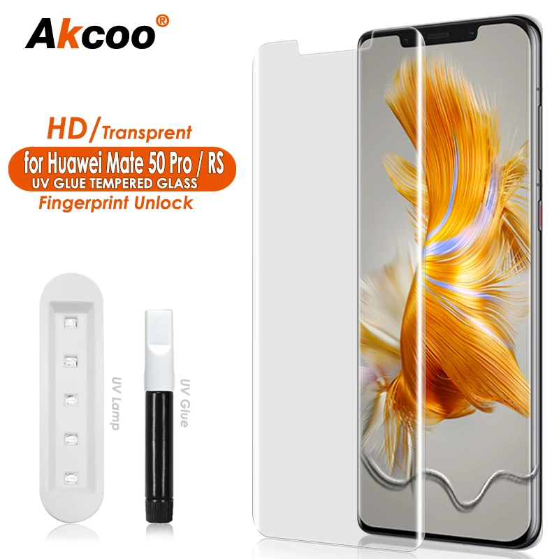 Защита экрана для Huawei Mate 50 Pro, УФ закаленное стекло 9H, устойчивое к царапинам/покрытие от края до края, стеклянная пленка для Mate 50 RS