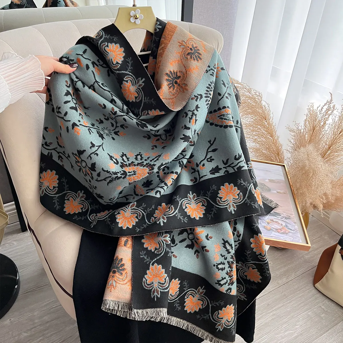 Winter Cashmere Scarf for Women Jacquard Shawl Wrap Female Pashmina Luxury Brand Poncho Thick Blanket Warm Bufanda Echarpe Femme