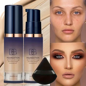 Set trucco viso da 2 pezzi, include una bottiglia di fondotinta all-in-one e una spugnetta triangolare nera