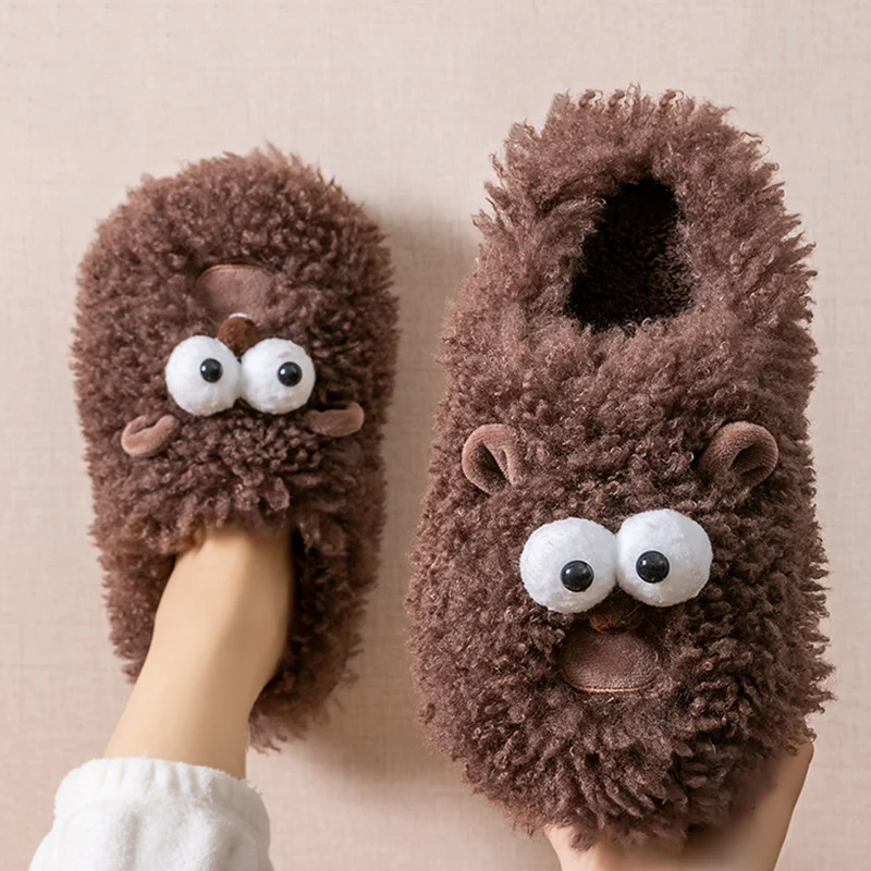 Funny Fluffy Cartoon Cotton Slippers Women Indoor Non Slip Lovely Home Shoes Woman Winter Soft Sole Warm Plush Slides Female