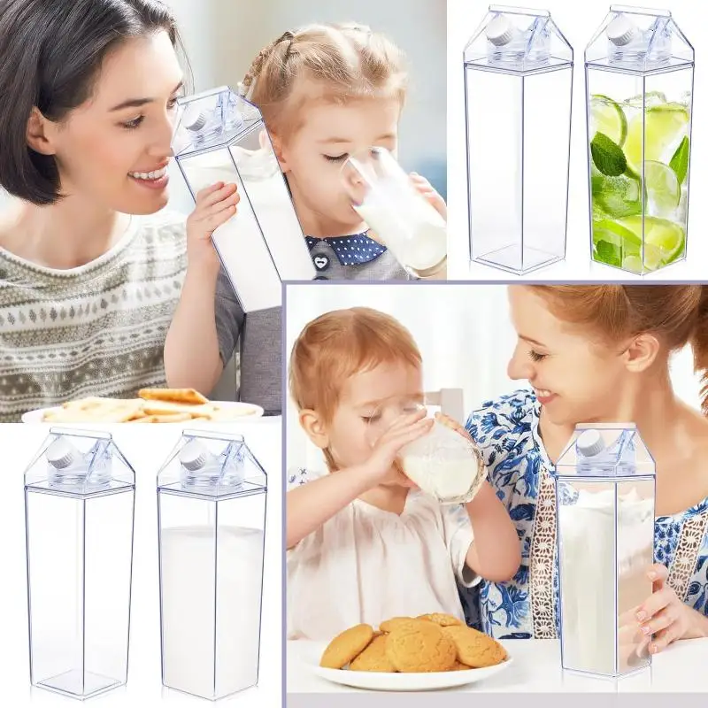 750ML 투명 우유병 물통 사각 우유 커피 주스 차 컵 야외 스포츠 캠핑 헬스장용 투명 우유 보관 용기