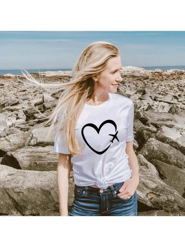 Camisetas estampadas De viaje con corazón De amor para Mujer, camiseta manga corta para vacaciones, Ropa informal Tumblr para Mujer, Ropa para Mujer AliExpress mujer