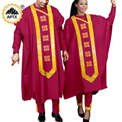 Bazin Riche Stylish Matching African Attire Couples Top Shirt and Pants Robe Sets Dashiki African Traditional Clothing Y23C099
