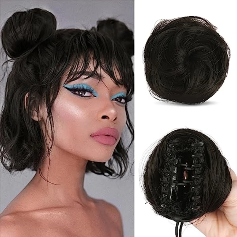 2-piece mini claw clip hair bun messy Cat's ears hair bun extension synthetic doughnut wig accessories