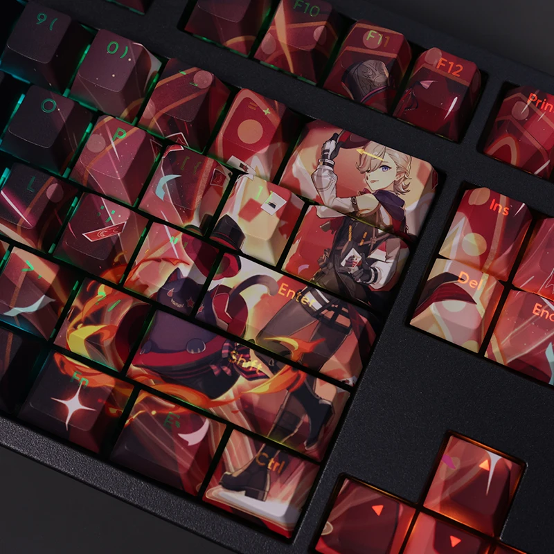 Lyney Genshin Impact Switch Cross Key Cover Presente Teclado Mecânico Pbt Dye Sublimação Light Transmitindo Cereja - Imagem 4