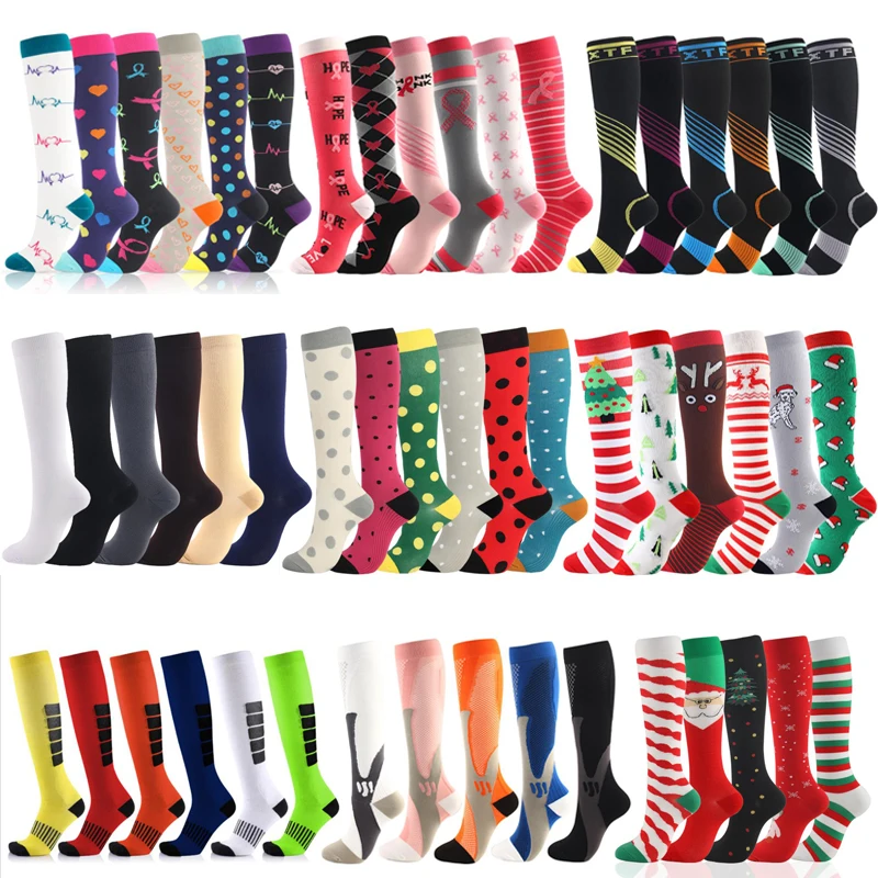 3/5/6/7 Pairs Lot Pack Compression Socks Unisex Knee High 30MmHg Sports Socks Compression Stockings for Diabetic Varicose Veins