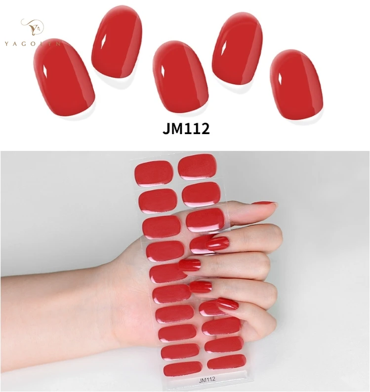 20Tips Nude Semi-Cured Gel Nail Patch Slider Waterproof Long Lasting Solid Color Full Cover Gel Nail Sticker UV Lamp Needed 5